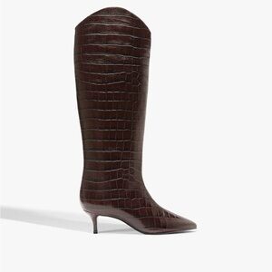 NIB SCHUTZ MARYANA Brown Croc-Embossed Knee Boot with Kitten Heel